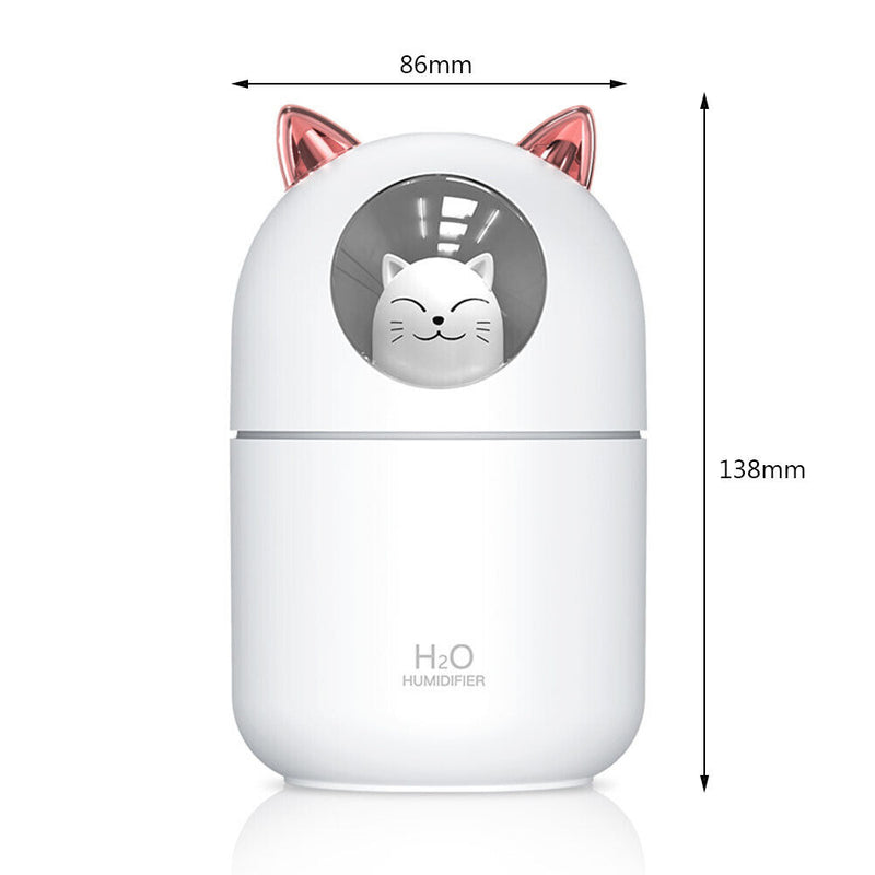 Air Humidifier Spray Cute Cat Small LED Light Mute Air Purifier (White USB)