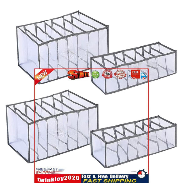 Wardrobe Clothes Organizer - Set of 4 7 Grids Washable Drawer Storage Box Newly