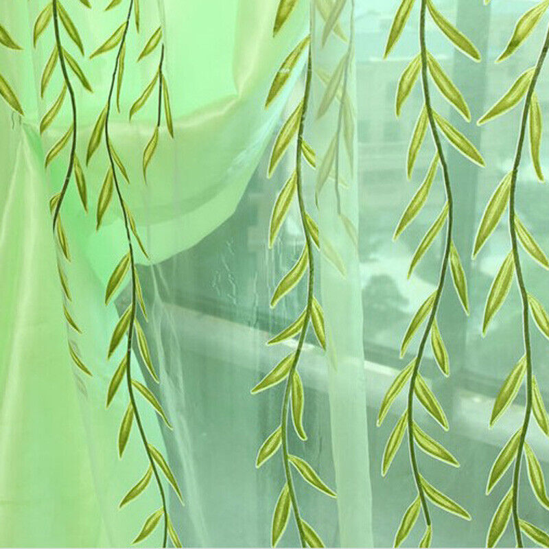 Chic Room Window Curtain Rose Pattern Sheer Voile Tulle Valances Green