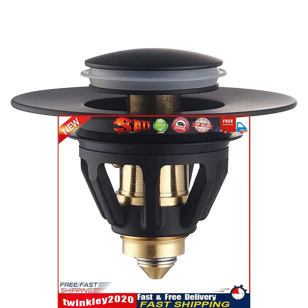 Stainless Steel Bathroom Sink Plug Wash Basin Bounce Drain Filter (Black) Newly