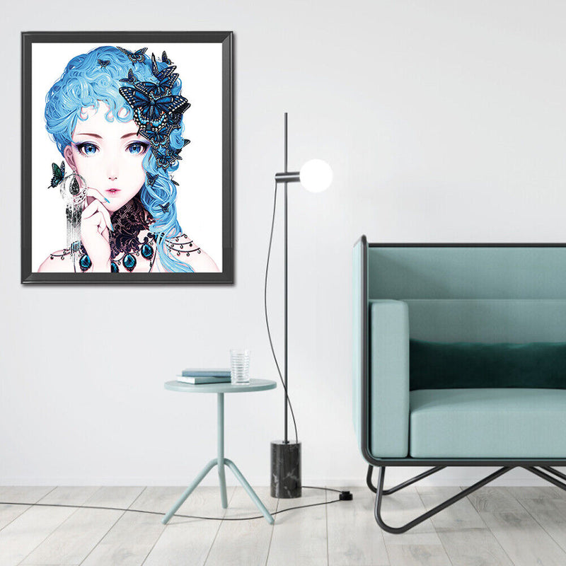 Blue-haired girl 5D DIY Partial Special Shape Drill Diamond Painting Newly