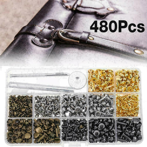 480Pcs Rivets Double Cap Tool Kit Metal Studs Sets Craft X4Z1 B5Q7 U2U0 F3E0