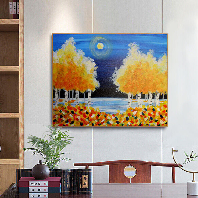 Frameless Oil Paint By Numbers DIY Ginkgo Trees Picture Craft Kit for Bedroom