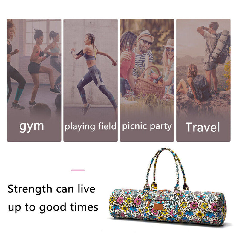 Fitness Yoga Mat Holder Bag Canvas Yoga Storage Carrier (Yellow Flower) Newly