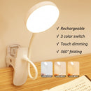 Touch Dimming Light Study Wireless USB White LED Table Lamp Rechargeable Clip