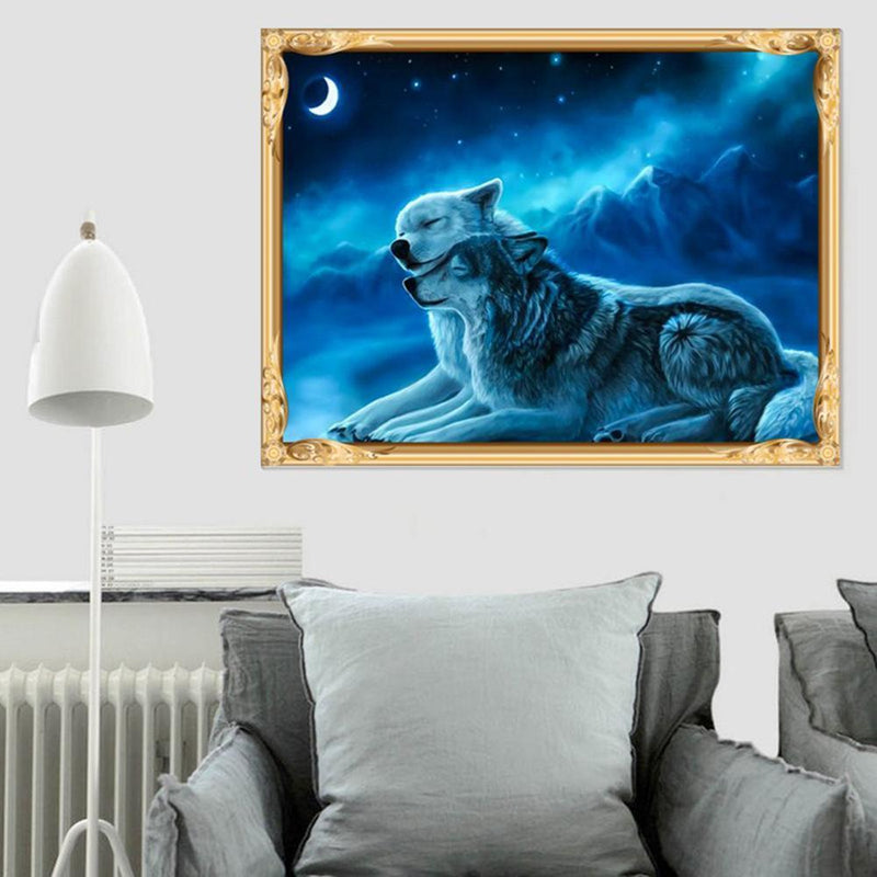 5D DIY Full Drill Diamond Painting 2 Wolves Cross Stitch Embroidery Crafts Newly