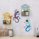2pcs Wrought Iron Gecko Sculpture Outdoor Hanging Wall Insect Gecko Decor