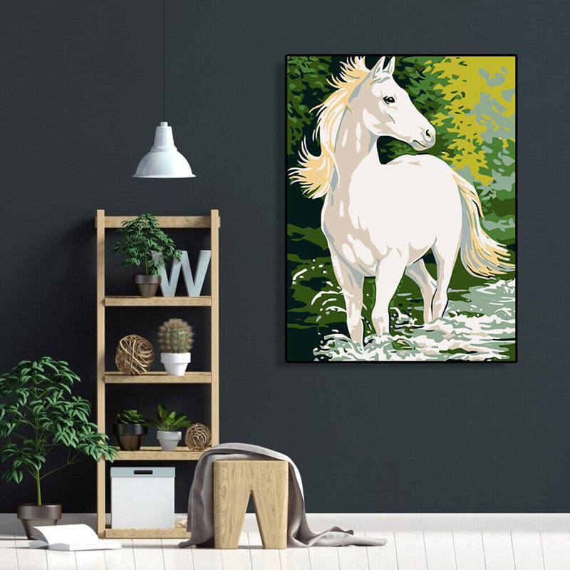 DIY Digital Oil Painting By Numbers Kits White Horse Picture Wall Art Decoration
