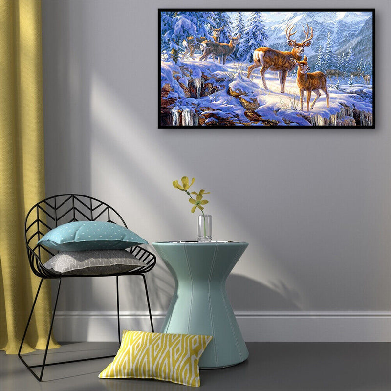 Full Drill Round Diamond Painting Kit DIY 5D Mosaic Snow Deer Rhinestone Picture