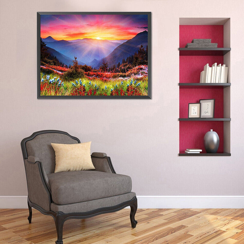 5D Diamond Painting Sunrise Hillside Full Round Drill Rhinestone DIY Wall Art