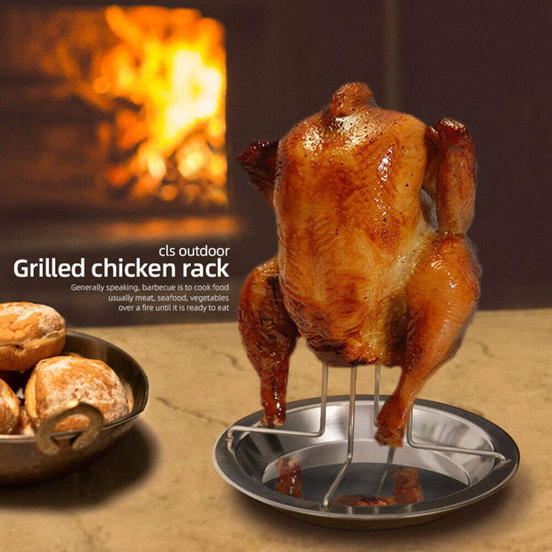 Outdoor Camping BBQ Roast Chicken Grill Holder Fork Non-stick Roaster Rack Newly