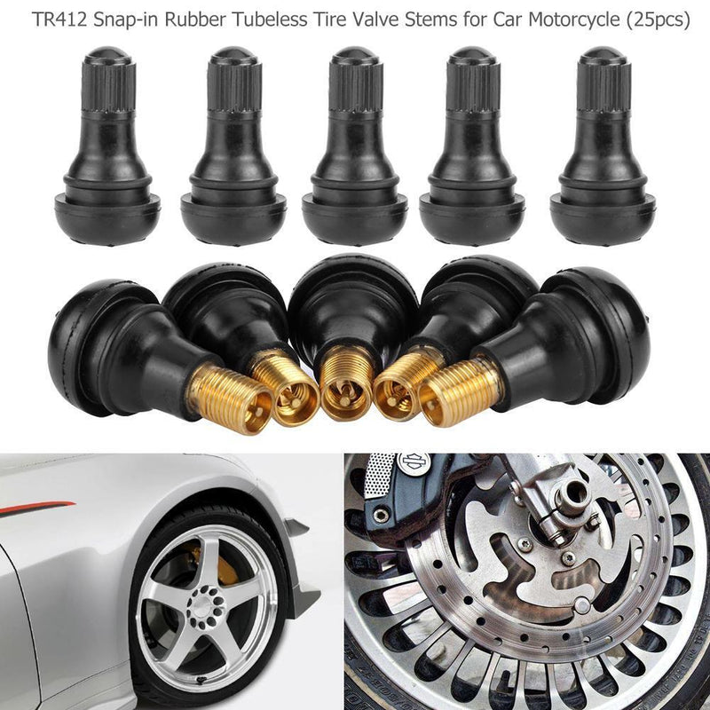 TR412 Snap-in Rubber Tubeless Tire Valve Stems for Car Motorcycle (25pcs)