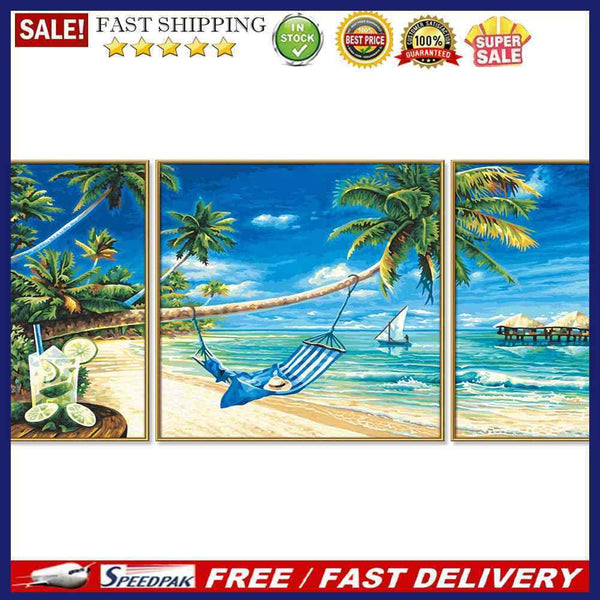 3pcs Summer Beach Oil Paint By Numbers Kits DIY Handpainted Home Decoration Gift
