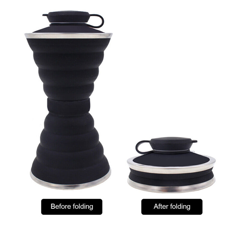 Sports 500mL Collapsible Soft Kettle Outdoor Silicone Water Bottle (Black) Newly