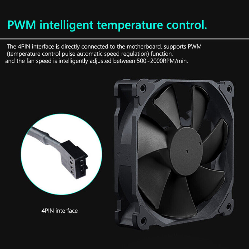 Phanteks 4 Pin PC Case 14cm Cooling Fan Silent PWM Cooler Radiator (Black) Newly