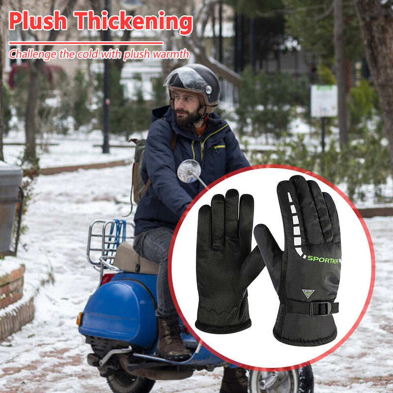 Winter Men Warm Windproof Ski Fleece Gloves with Buckle Thickened (Green) Newly