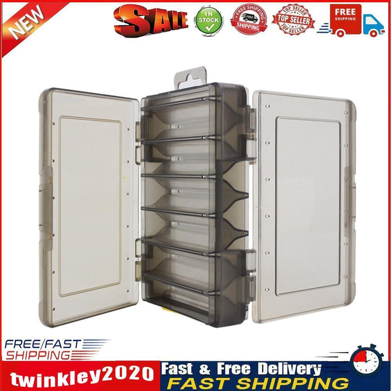 Double Sided Fishing Tackle Box 12 Compartments Bait Lure Hook Box (Black) Newly