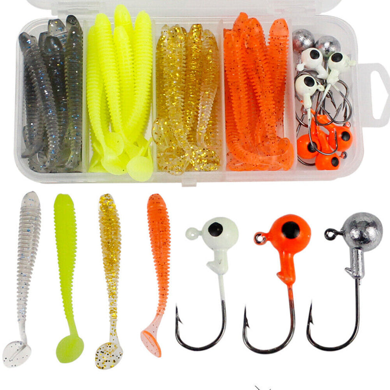 49pcs Jigs Lead Hook Soft Fishing Lures Set Crankbait Bionic Bait Tackle