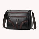 Women Braided PU Shoulder Messenger Bag Multi-pocket Solid Handbag (Black)