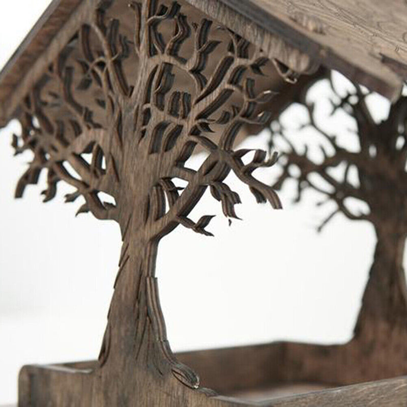 Wooden Bird Feeder Nest Outdoor Tree Branches Carving Hang Birdhouse (B)