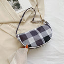 Retro Women Canvas Print Shoulder Underarm Bag Chain Saddle Handbag (Black)