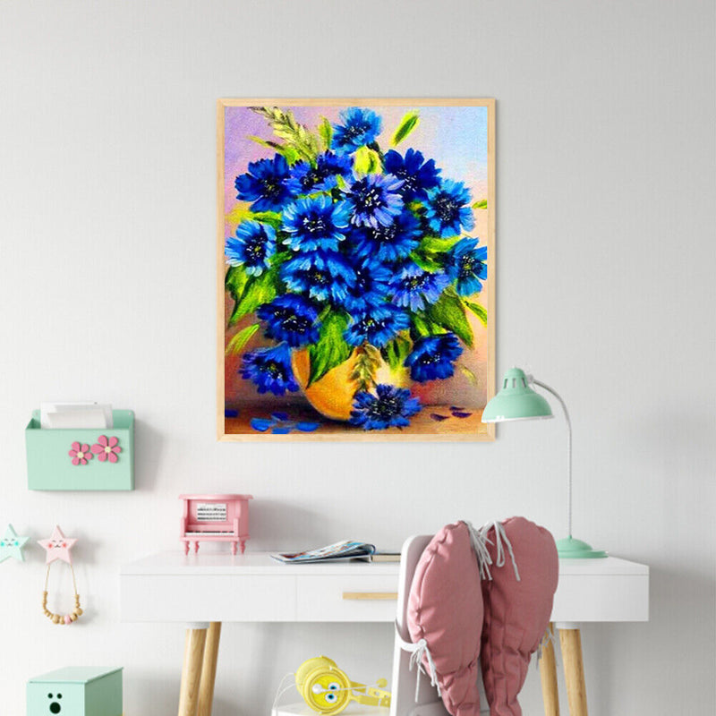 Blue Bouquet Oil Paint By Numbers Kit DIY Frameless Drawing Picture for Adults