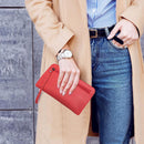 Women Solid Zipper Clutch Wallet Leather Coin Purse Soft Phone Bags (Red)