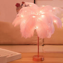 Remote Control Feather Tree Lights Bedside Bedroom Decor Table Lamp (Pink) Newly