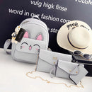 4pcs Women PU Rabbit Ear Backpack Shoulder Bag Handbag Clutch Bag(Grey)