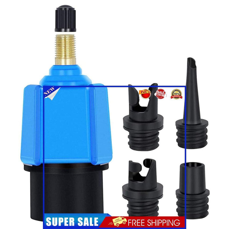 Paddle Board Valve Adapter Kayak Air Pump Converter with 4 Nozzles (Blue)
