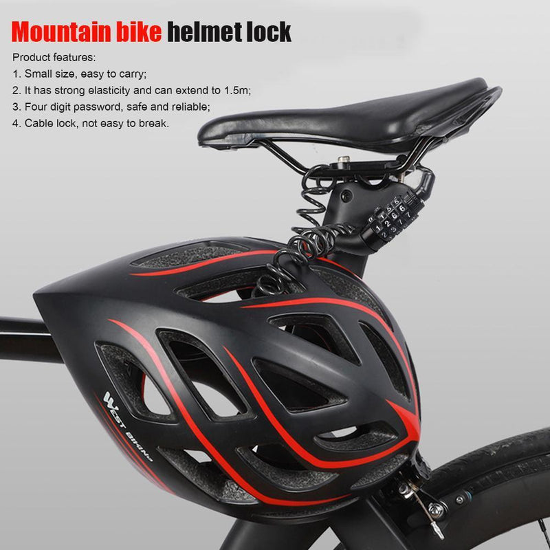 MTB Road Bike Anti Theft Helmet Lock 4 Digit Password Safety Cable Locks