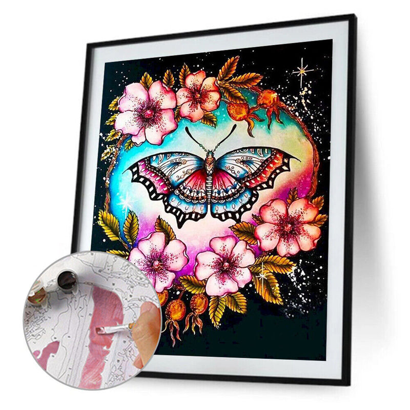 Flower Butterflies Oil Paint By Numbers Kit DIY Acrylic Painting on Canvas