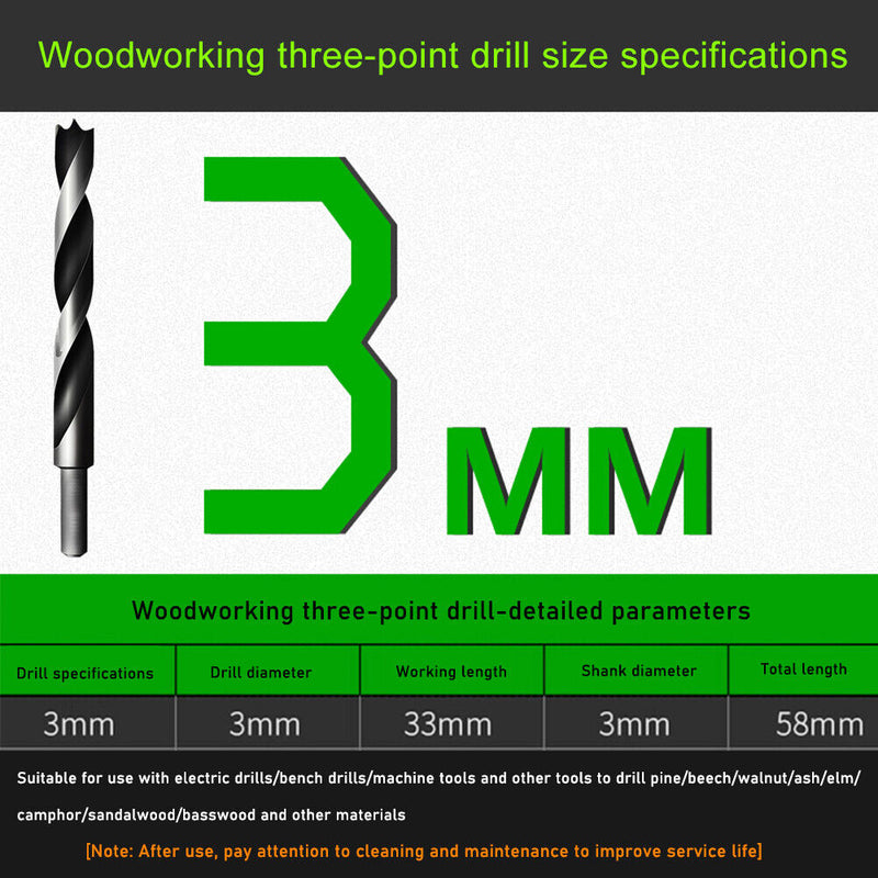 10pcs High Carbon Steel Straight Shank Twist 3 Brad Point Drill Bits (3mm)