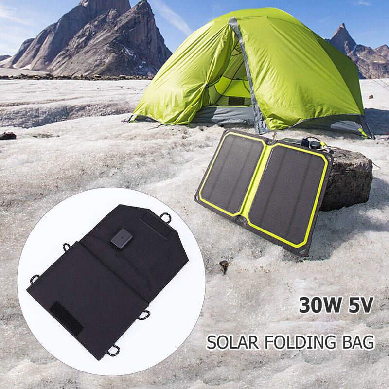 30W 5V USB Solar Panel Pack Portable Outdoor Foldable Charger with Carabine