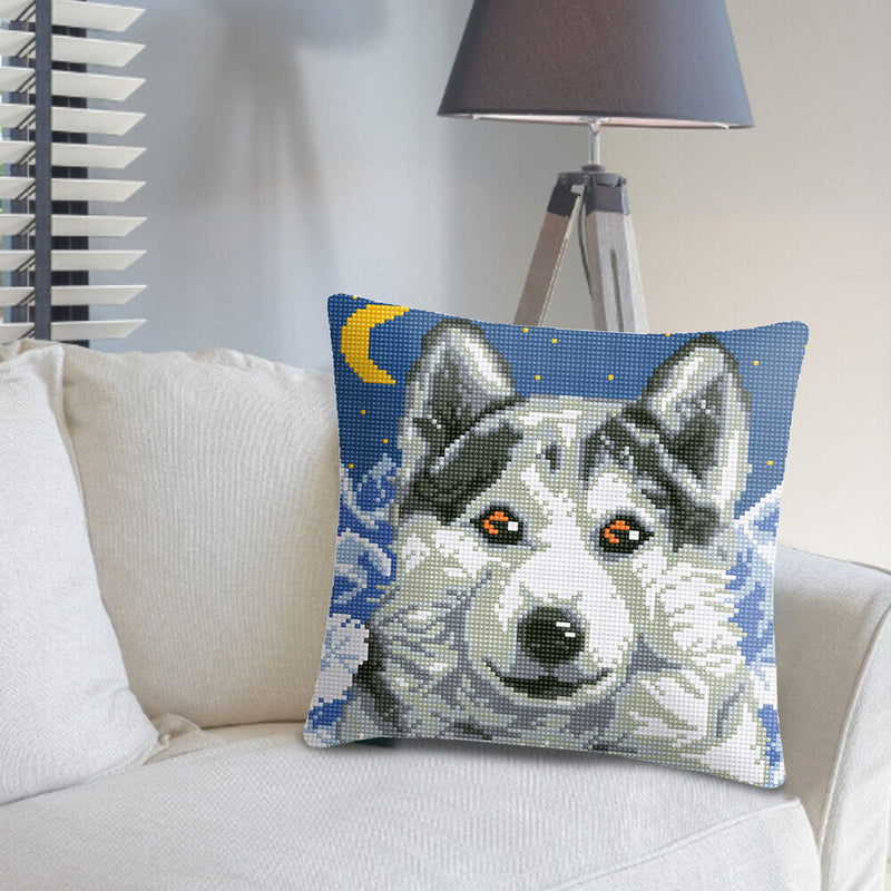 6CT Pillow Cover Kits Stamped DIY Husky Dog Embroidery Cross Stitch Pillowcase