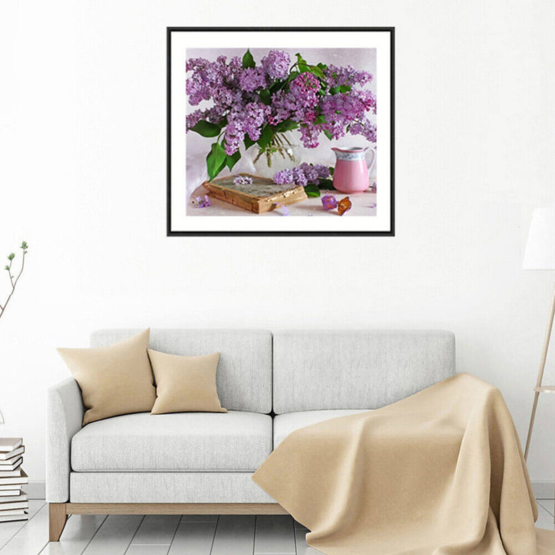 5D DIY Diamond Painting Purple Flowers Cross Stitch Embroidery Mosaic Kit Newly