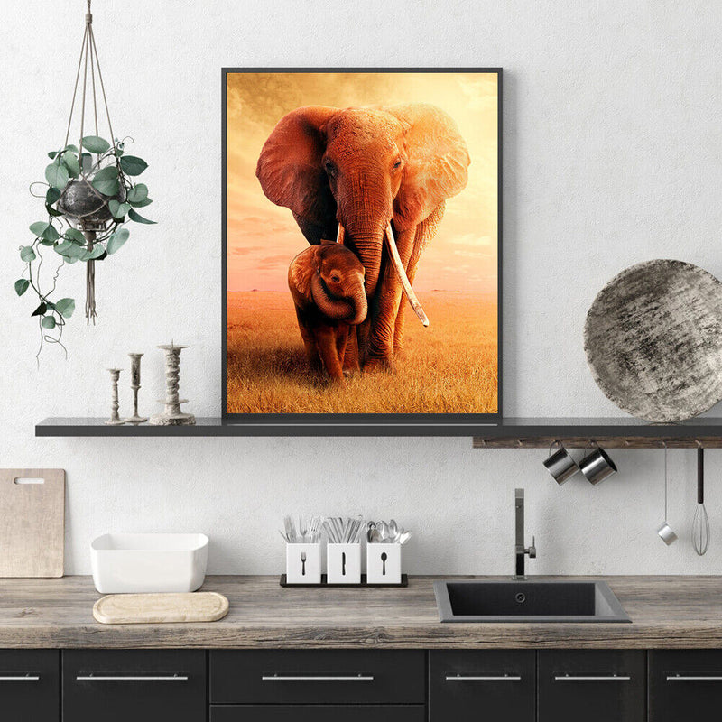 5D DIY Diamond Painting Snuggle Elephant Full Round Drill Cross Stitch Mosaic