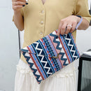 Women Canvas Stripe Bohemian Messenger Bag Flap Crossbody Bag (Purple)
