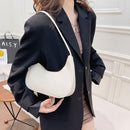 Women Solid Color Nylon Tote Bag Crescent Zipper Top-handle Bag (White)