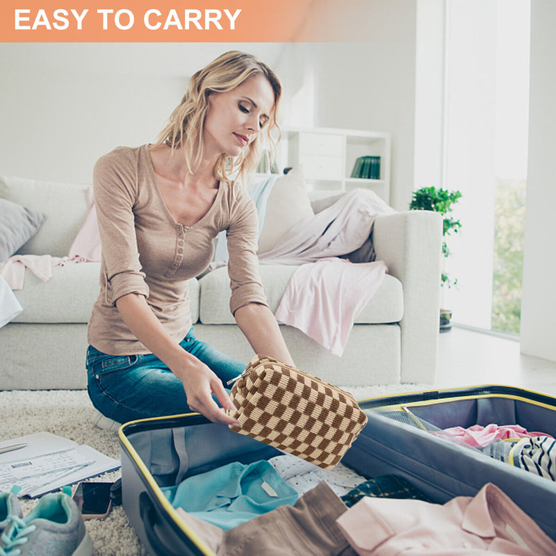 #A Pencil Case Knit Cosmetics Makeup Brushes Pen Toiletry Bags for Girls Adults