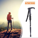 Trekking Pole 4 Sections T Shape Telescopic Hiking Walking Cane (Black)