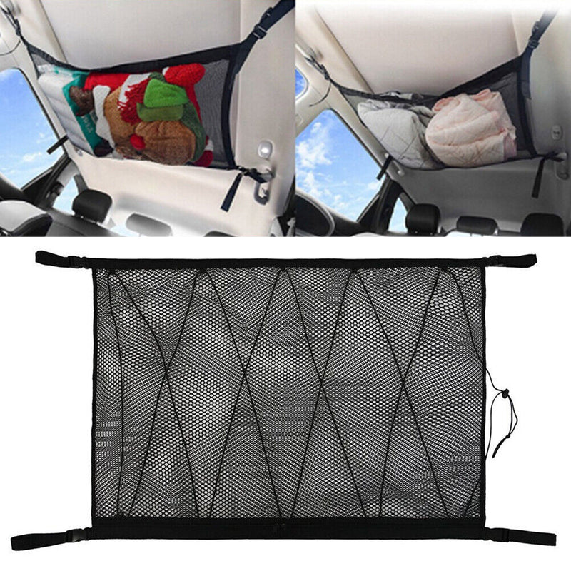 Car Ceiling Storage Net Pocket Grab Handle Drawstring Sundries Organizer