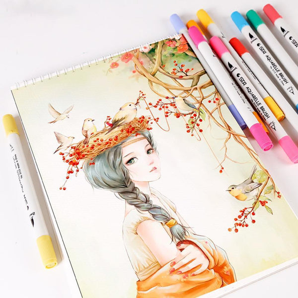 Multi Colors Dual Tip Brush Markers Pens Art Paint Watercolor Calligraphy V9R0