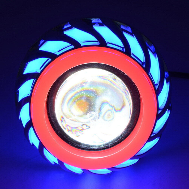 Dual Halo Motorcycle 12V-85V Projector Hi/Lo Beam LED Red Blue Halo Newly