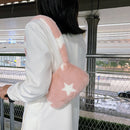 Women Simple Fashion Messenger Bag Soft Fur Contrast Color Autumn Travel Handbag