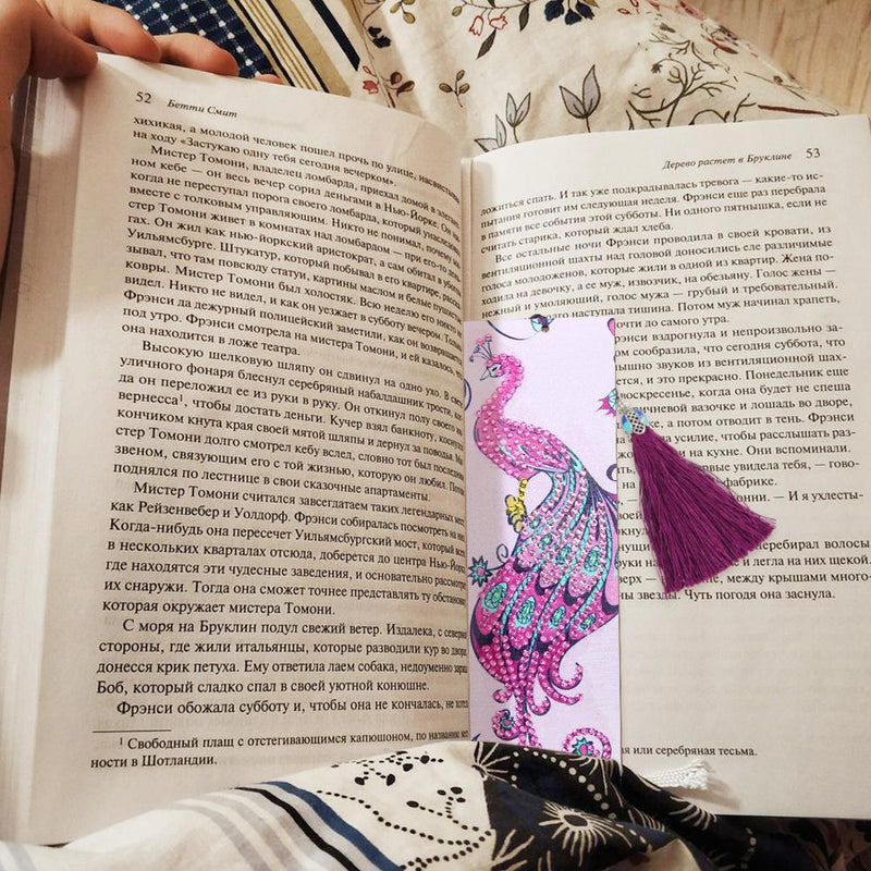 DIY Peafowl Special Shaped Diamond Painting Leather Tassel Bookmark Gift Newly