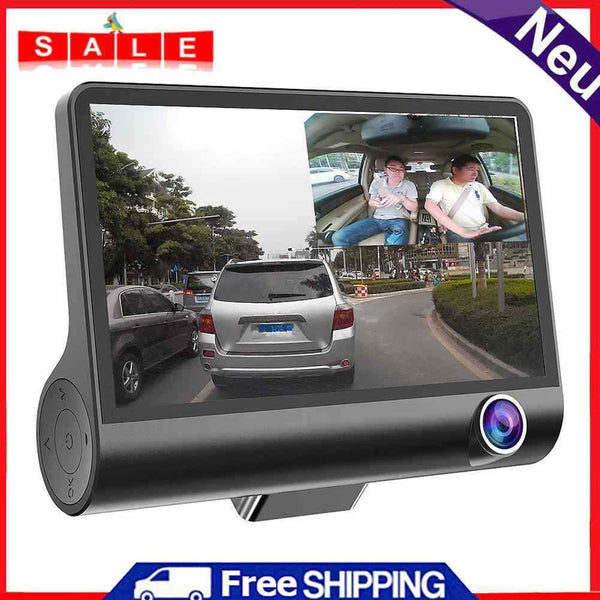 4"" 1080p HD 170° 3 Lens Car DVR Dash G-Sensor Recorder + Rear View Camera
