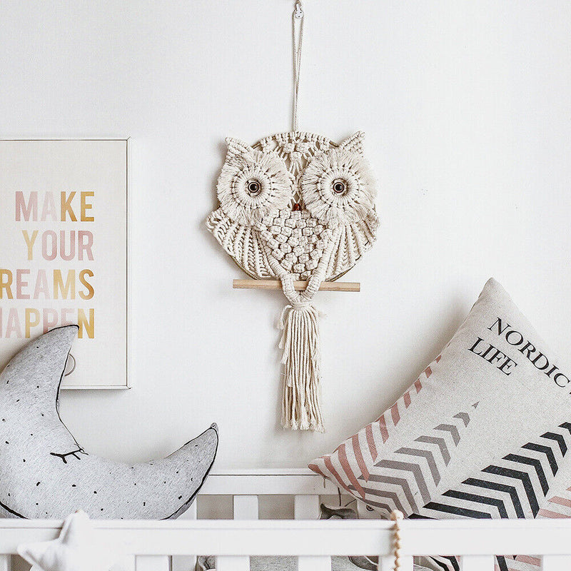 Braided Owl Cotton Pendant Wall Decoration with Cotton Rope Handmade Woven Ropes