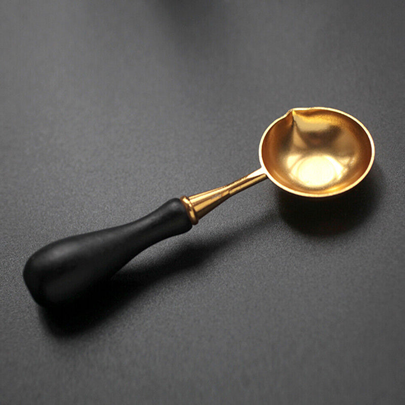 Wood Handle Sealing Wax Spoon Wax Bead Tablet Melting Spoons Craft (Black) Newly
