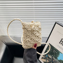 Straw Messenger Bag Boho Beach Hollow Shoulder Small Phone Purse (Beige)